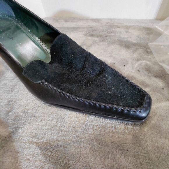 Naturalizer Kitten Loafer Pump Heels Womens Size 10W Black Leather Square Toe - Picture 8 of 16